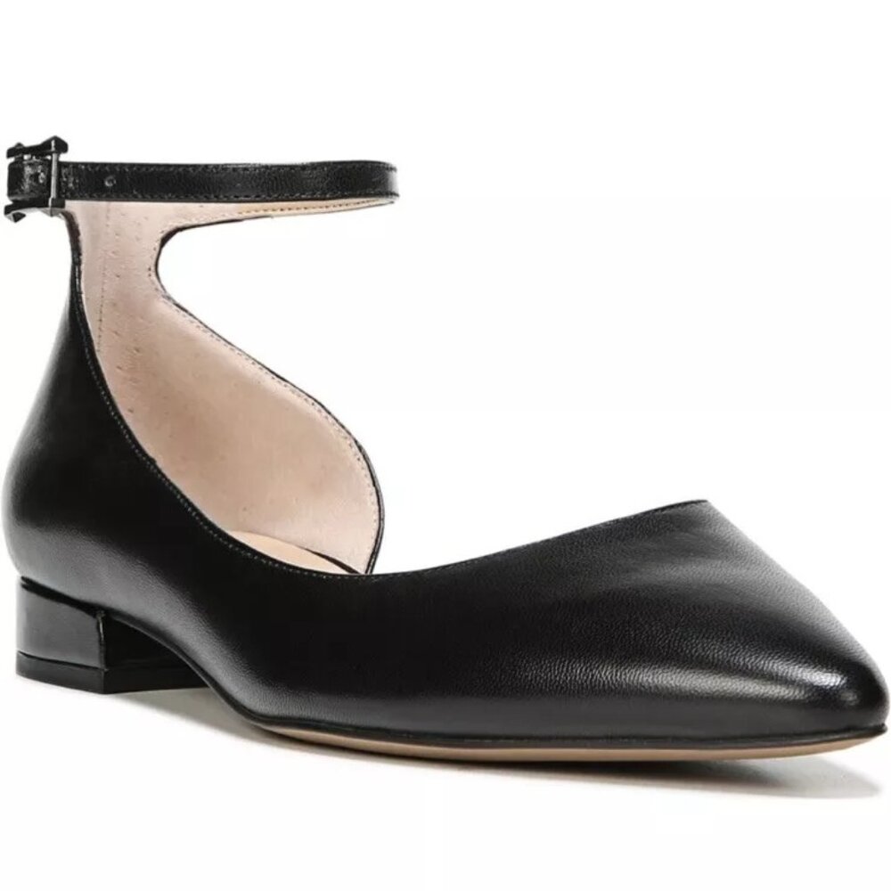 Franco Sarto Leather d'Orsay Ankle Strap Flats with Pointed Toe NWT